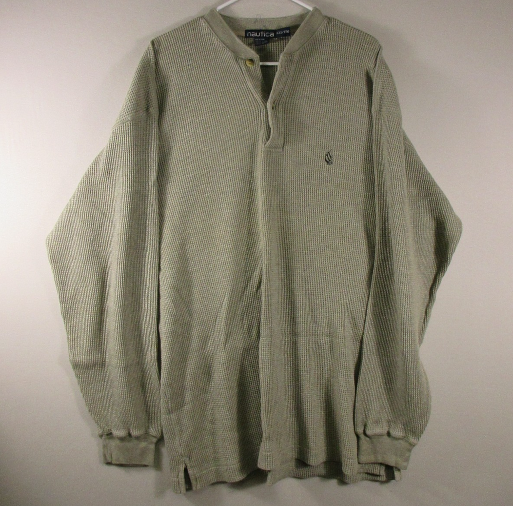 Nautica Mens Button-Up Henley Shirt Knitwear Long Sleeve Size 2XL Beige