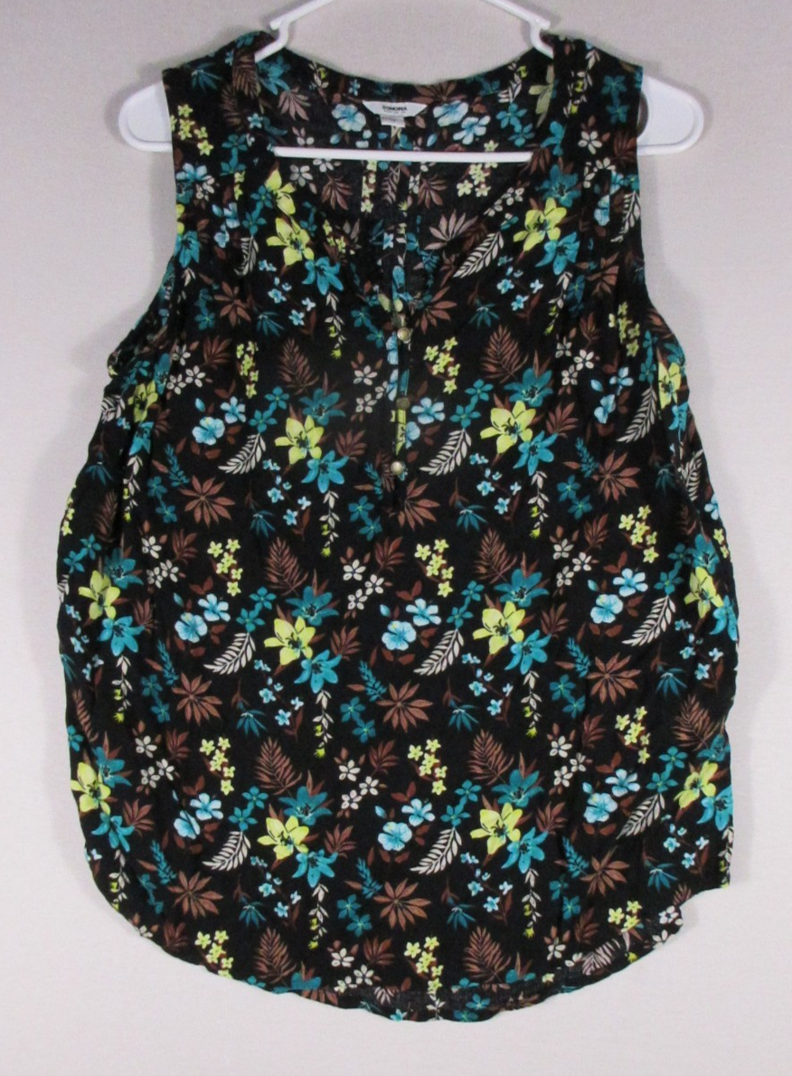 Sonoma Goods for Life Womens V-Neck Floral Top Sleeveless Size M Multicolor