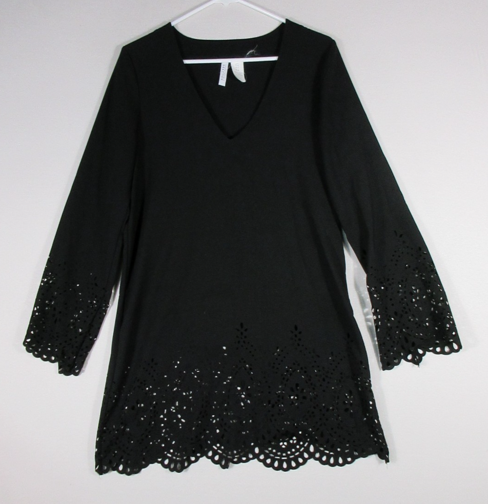 Kenneth Cole Reaction Womens Swimsuit Cover Up Dress Long Sleeve Size M Black