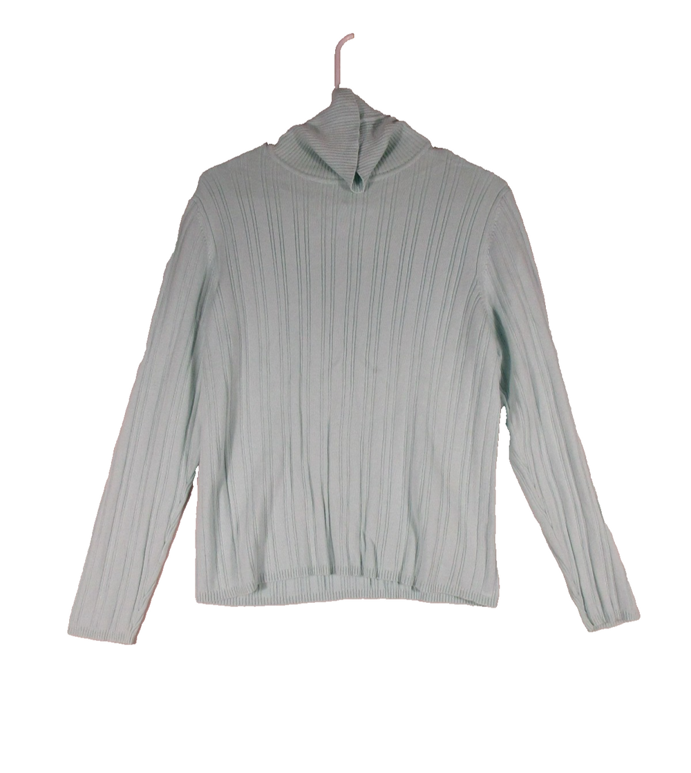 Talbots Womens Ribbed Knit Turtle Neck Sweater Long Sleeve Size L Light Blue
