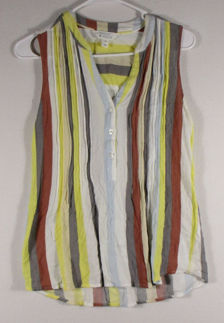 Market & Spruce Womens Striped Henley Tank Top Sleeveless Size XS Multicolor