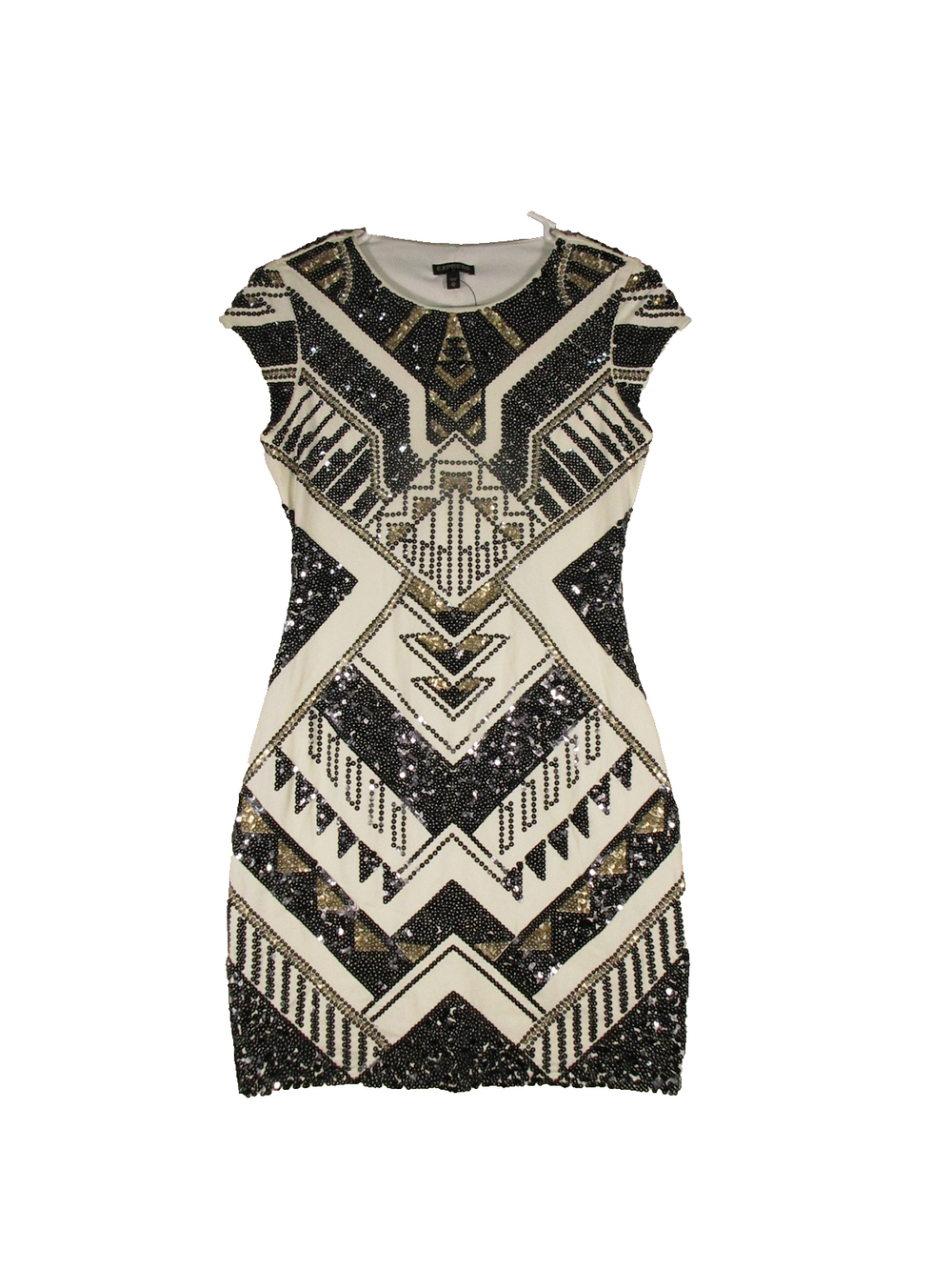 Express Womens Sequin Embellished Cap Sleeve Sheath Dress Crew Neck Sz XS Black
