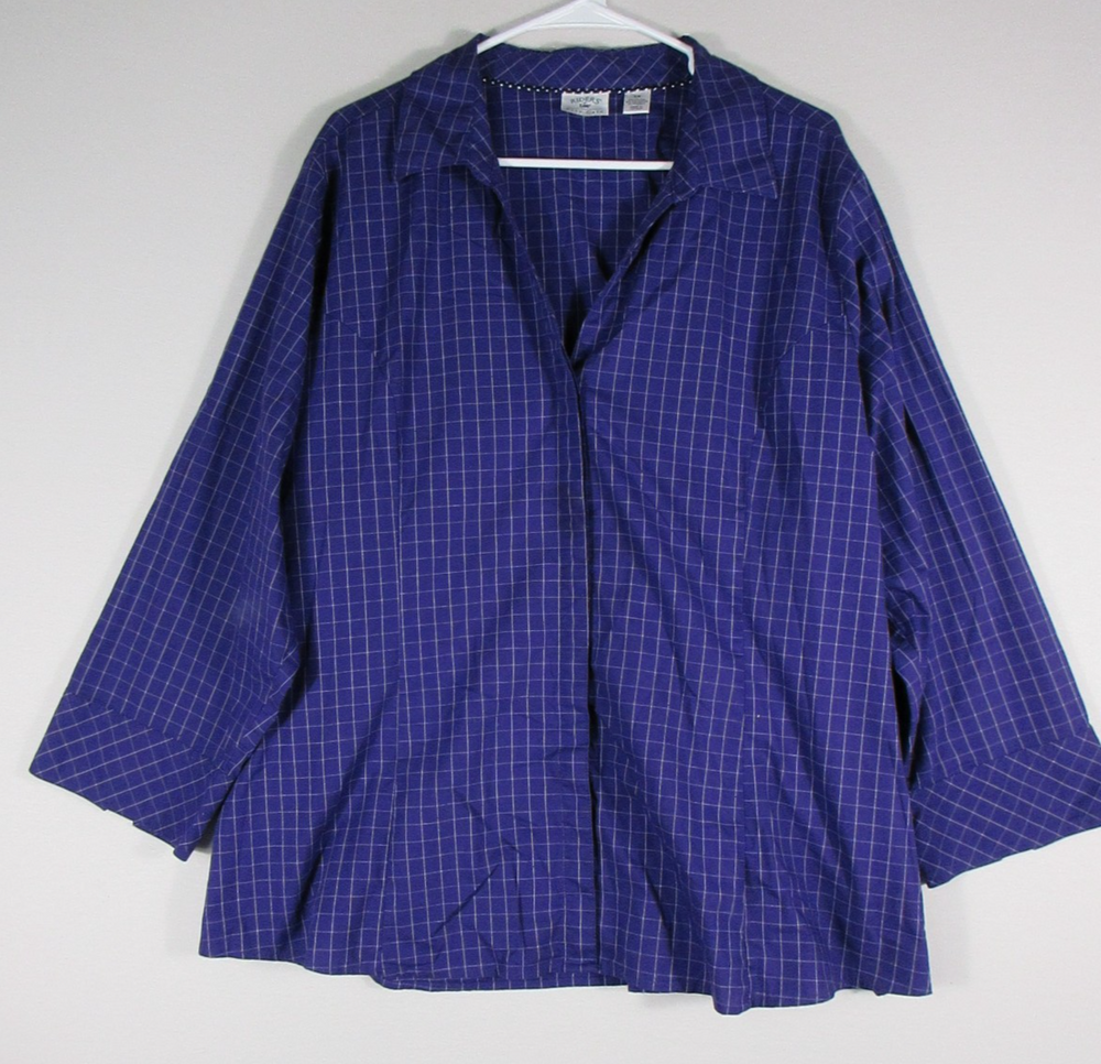 Riders By Lee Womens Easy Care Button-Up Check Blouse Long Sleeve Size 2X Purple