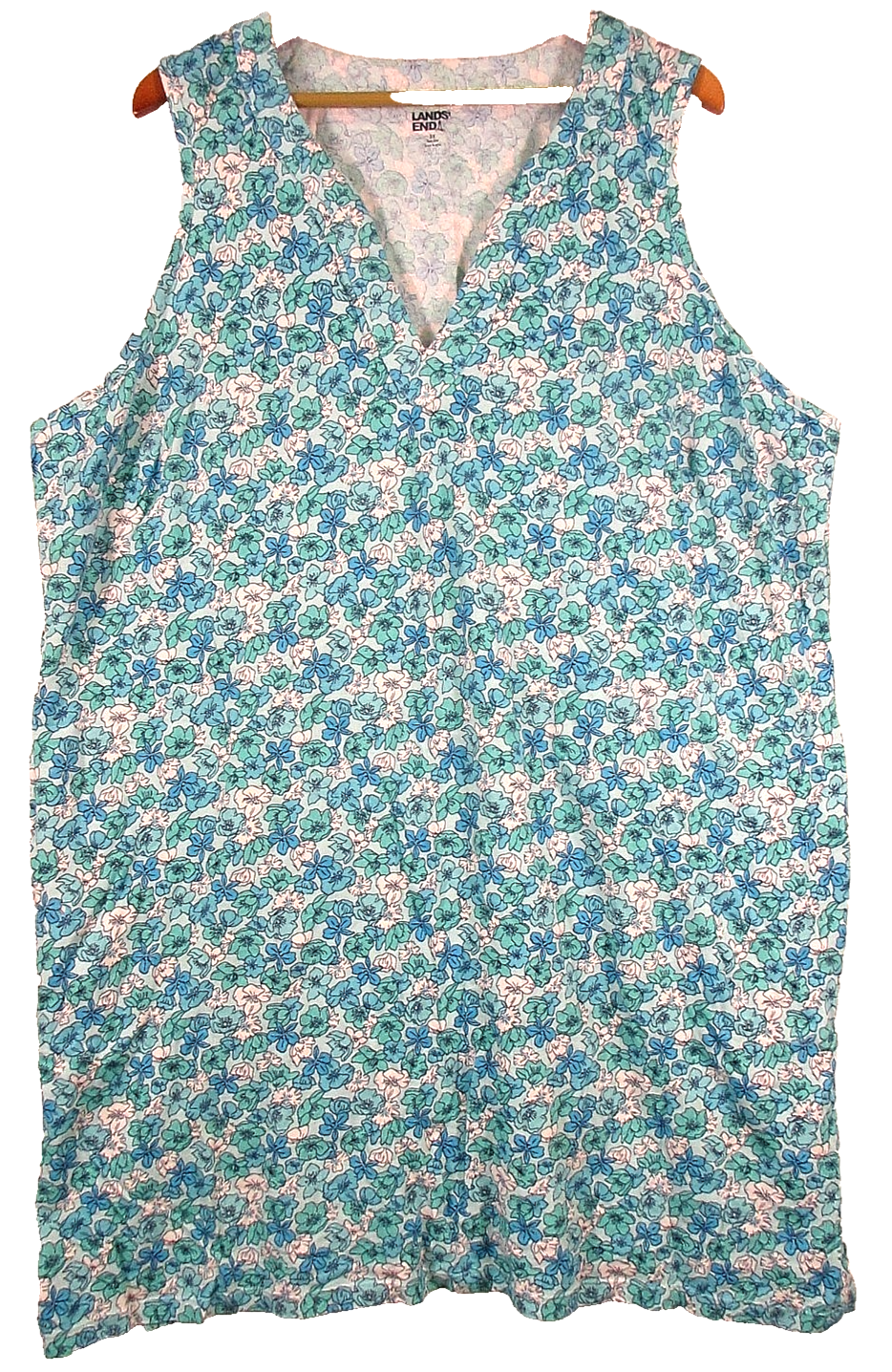 Lands' End Womens Spit Neck Shift Tank Dress Floral Print Sleeveless Sz 3X Blue