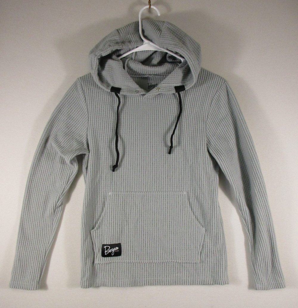 Burgeon Mens Pullover Hoodie Sweatshirt Ribbed Knit Long Sleeve Size XS Gray