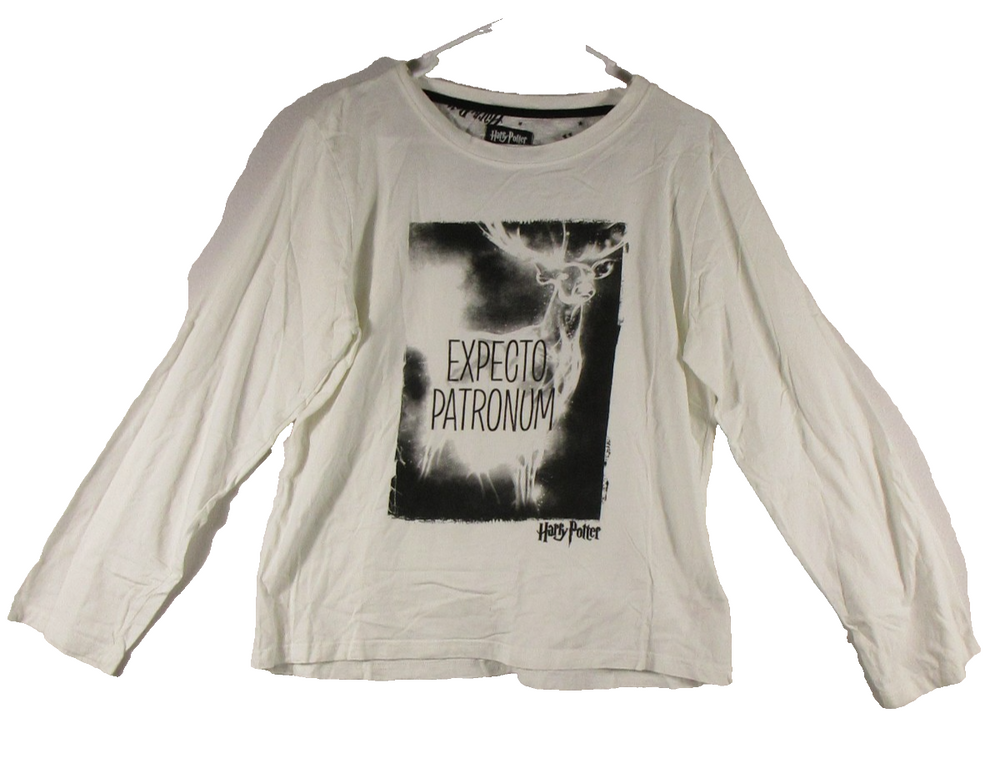Harry Potter Mens Expecto Patronum Graphic T-Shirt Long Sleeve Size L White