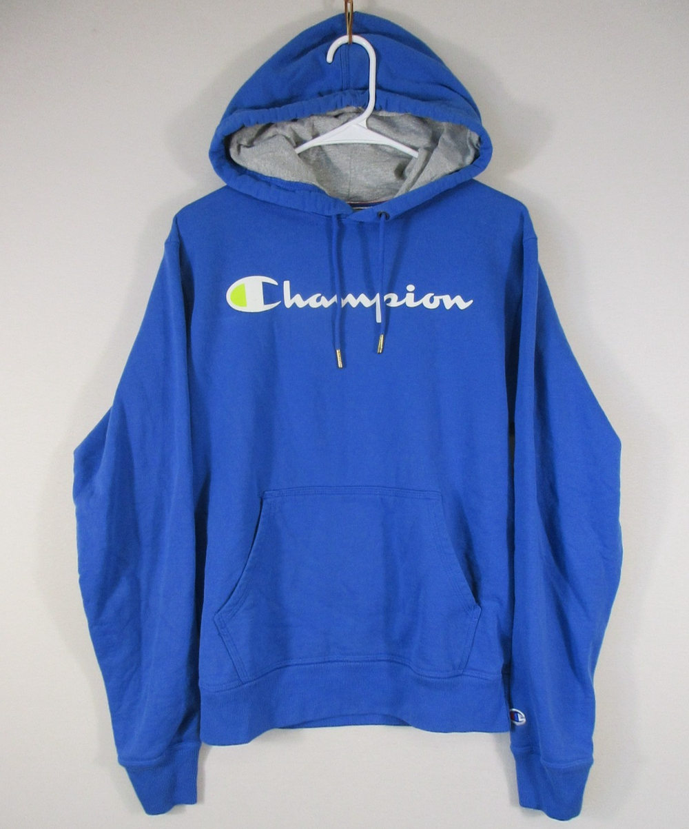 Champion Mens Pullover Hoodie Sweatshirt Long Sleeve Pockets Size S Blue