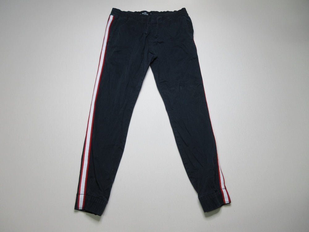 Hollister Striped Mid Rise Drawstring Womens Pants Slash Pockets Size M Blue