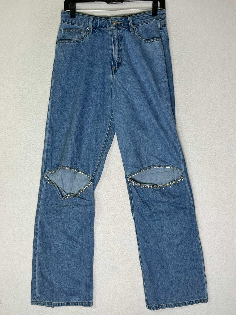 Forever 21 Blue Rhinestone Split-Knee 90s-Fit Jeans 100% Cotton Women's Size 26