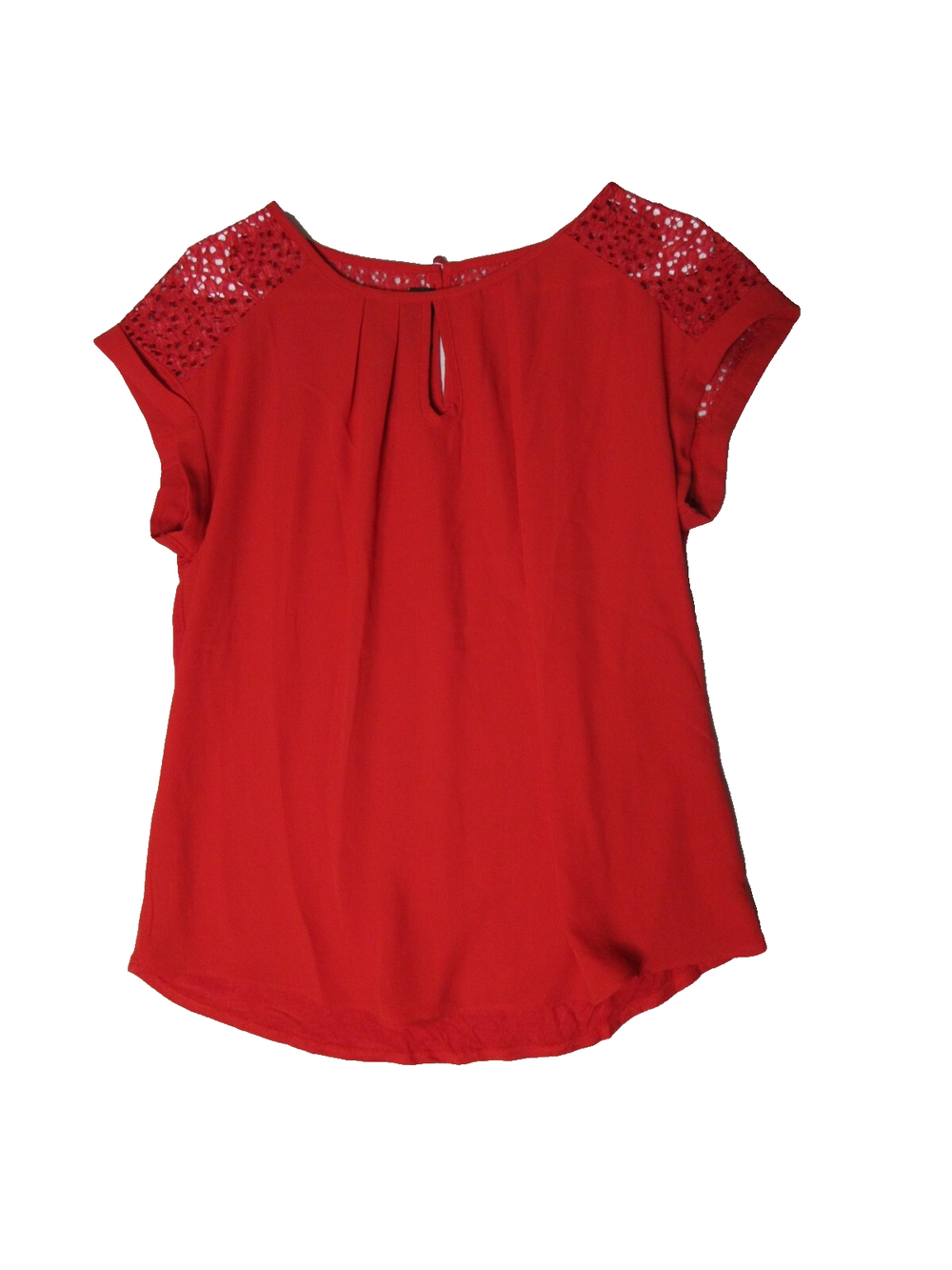 Fortune + Ivy Womens Keyhole Round Neck Top Eyelet Shoulder Short Sleeve Size M