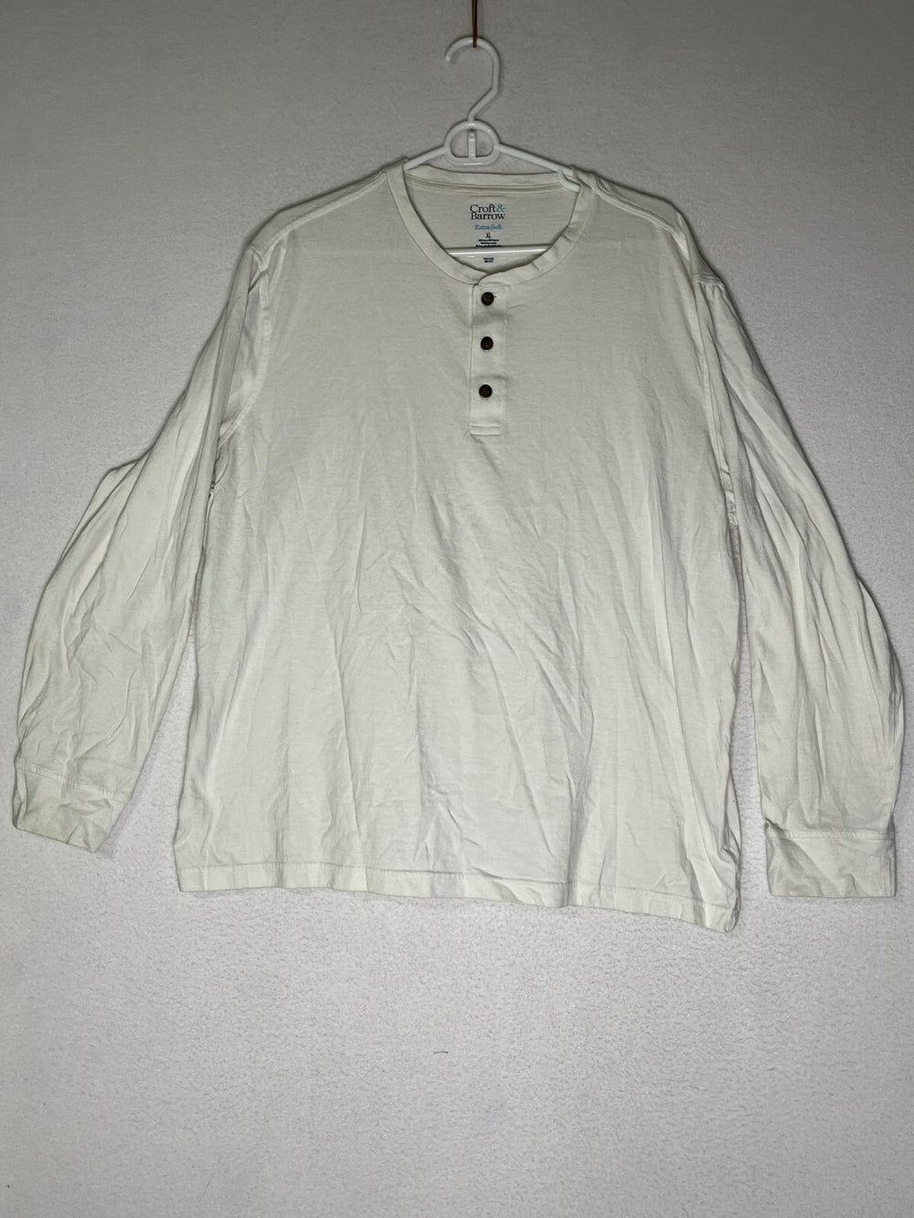 Croft & Barrow White Classic-Fit Extra-Soft Henley T-Shirt Long Sleeve Men's XL