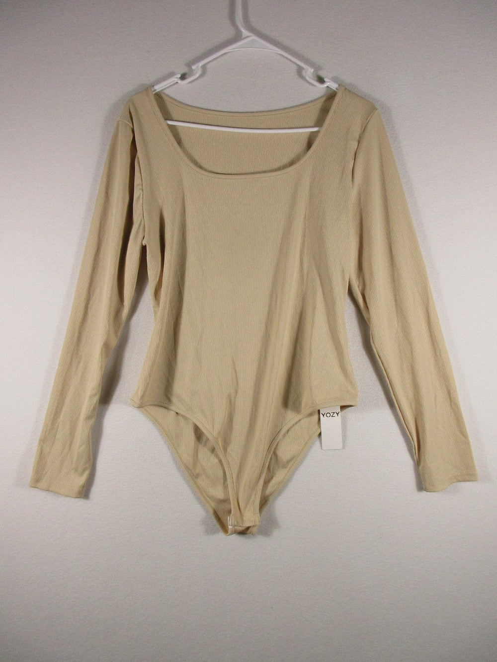Yozy Womens Storch Snap Knit Bodysuit Scoop Neck Long Sleeve Size XL Beige