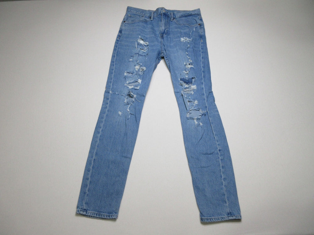 H&M Mens Flat Front Mid Rise Distressed Jeans Single Button Tapered Leg Sz 32/32