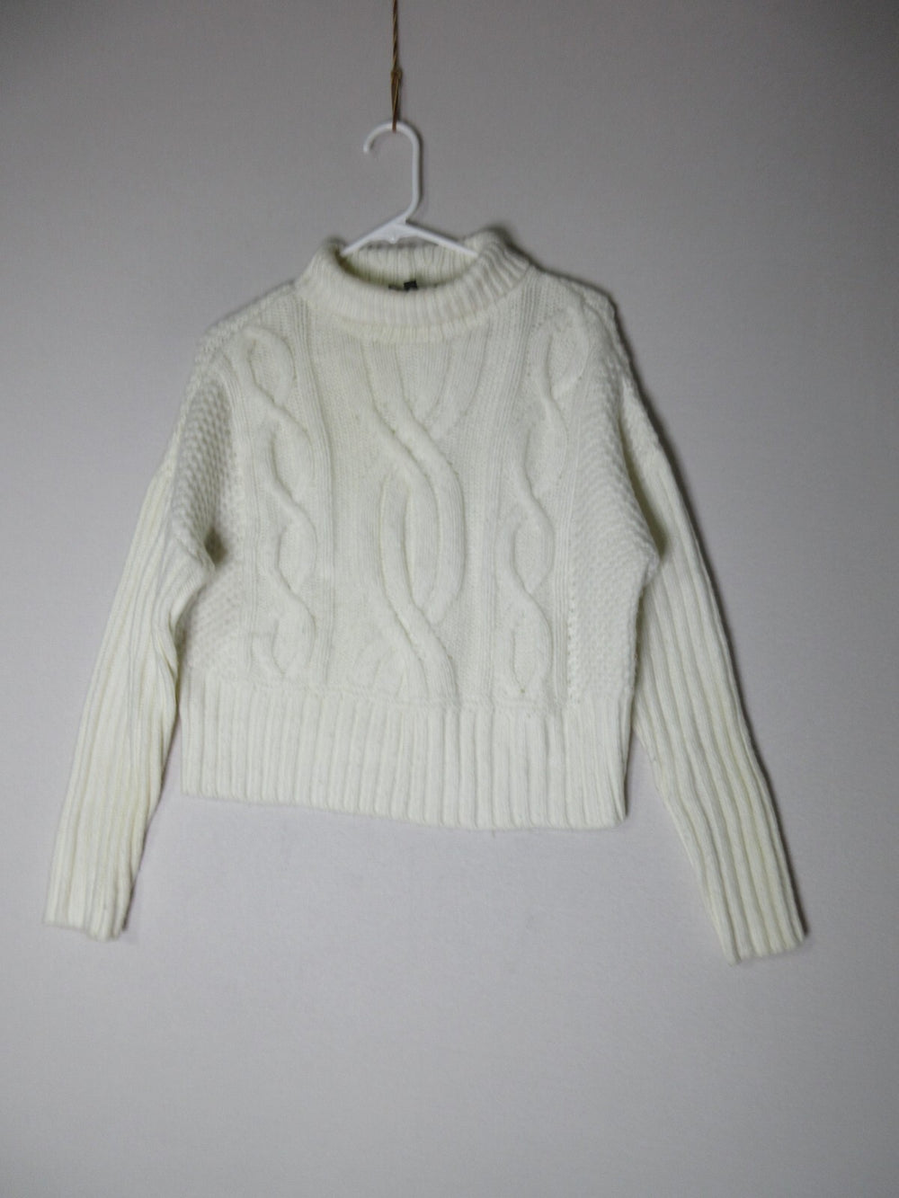Express Womens Pullover Cable Knit Turtleneck Sweater Long Sleeve Size M White