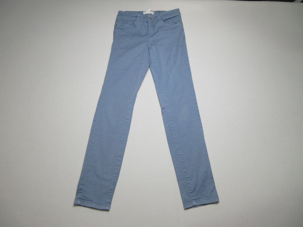 H&M Flat Front High Rise Single Button Teens Pants Straight Leg Size 6 Blue