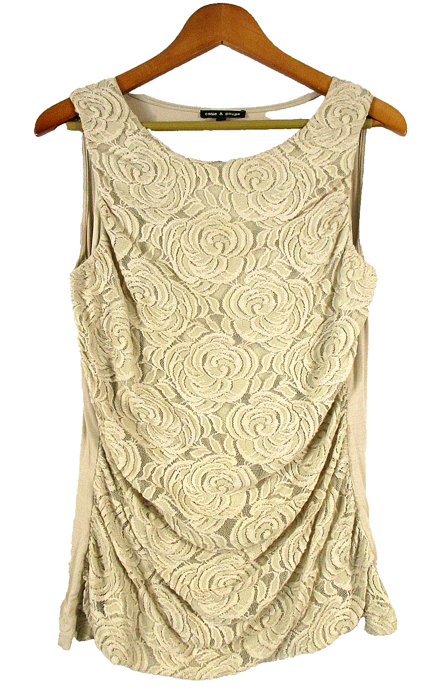 Cable Gauge Womens Pullover Crew Neck Top Rose Floral Mesh Size XL Beige