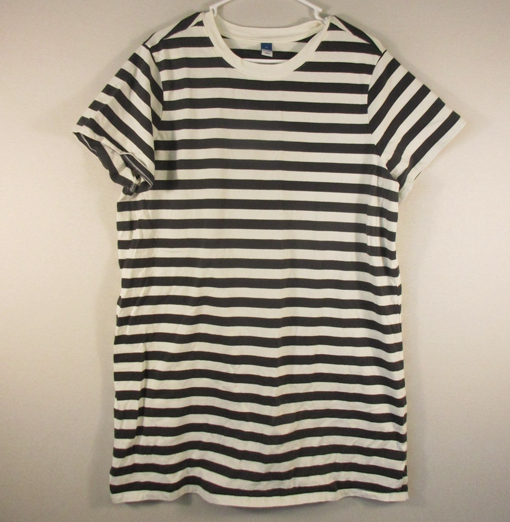 Old Navy Womens Crew Neck T-Shirt Striped Print Short Sleeve Size XL Black/White