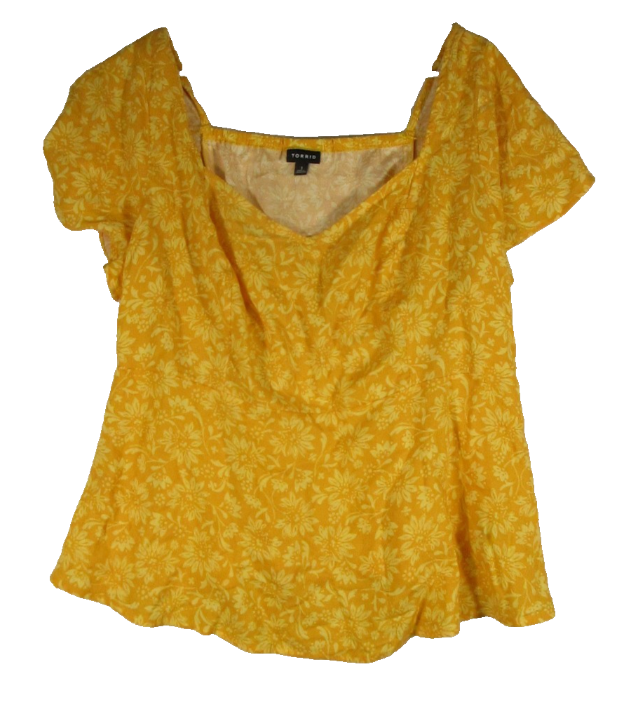 Toorid Womens Floral Print Blouse Sweetheart Neck Cap Sleeve Size 1 Yellow