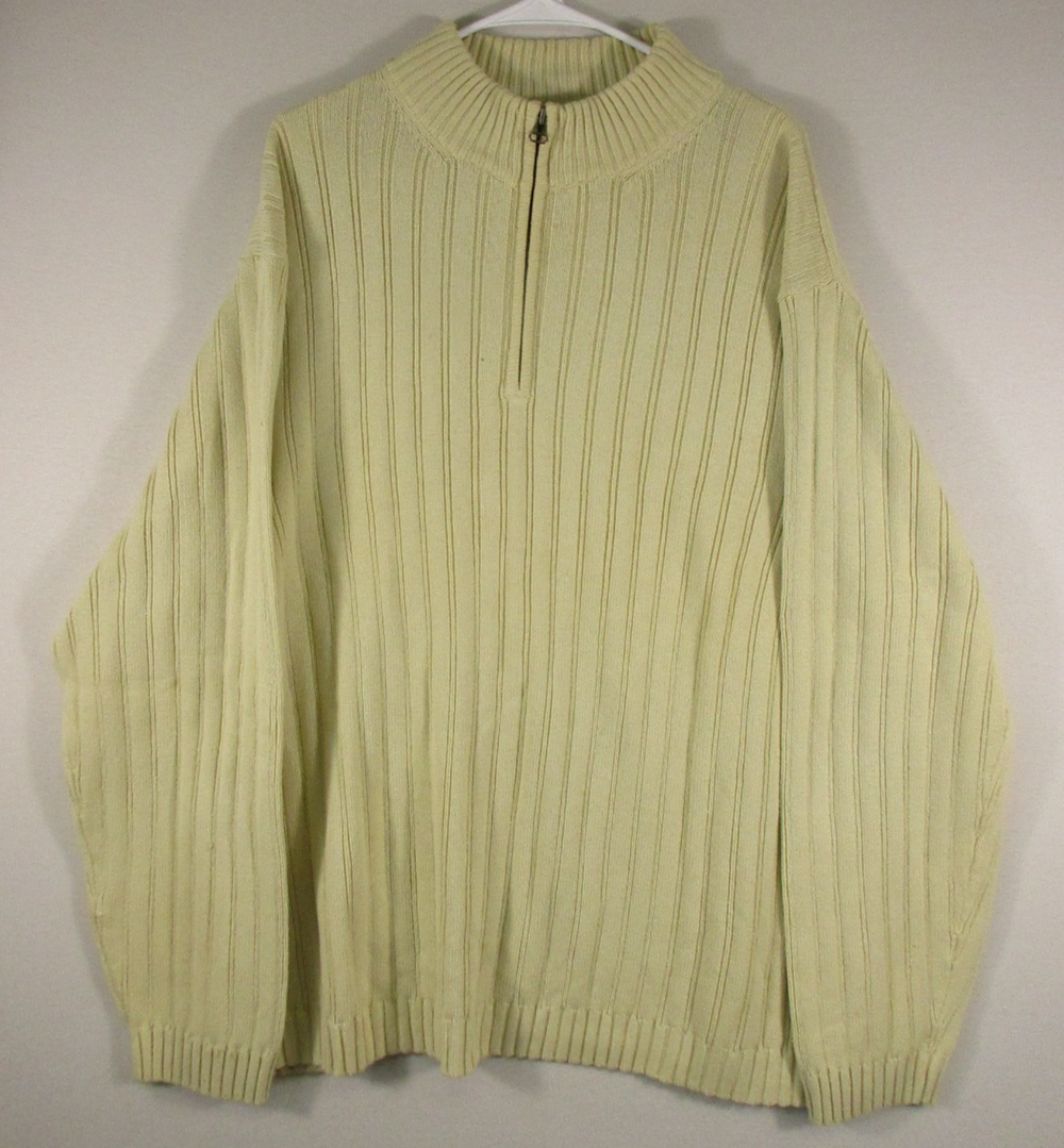 Hathaway Mens 100% Cotton Zip-Up Sweater Ribbed Knit Long Sleeve Size 2XL Yellow