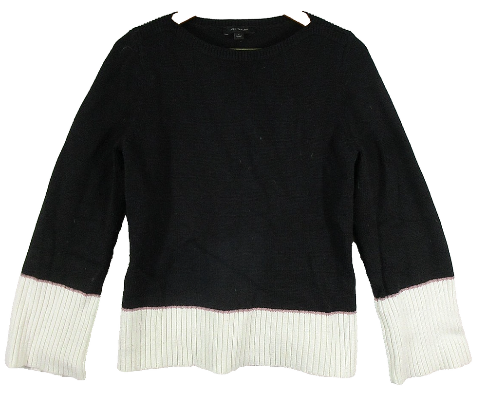Ann Taylor Womens Pullover Crew Neck Knit Sweater Long Sleeve Size L Black/White