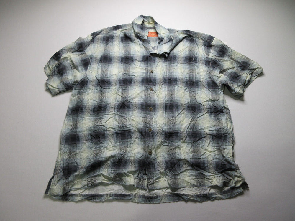 Tommy Bahama Gray Black Short Sleeve Silk Plaid Button Up Shirt Men's Size XXL