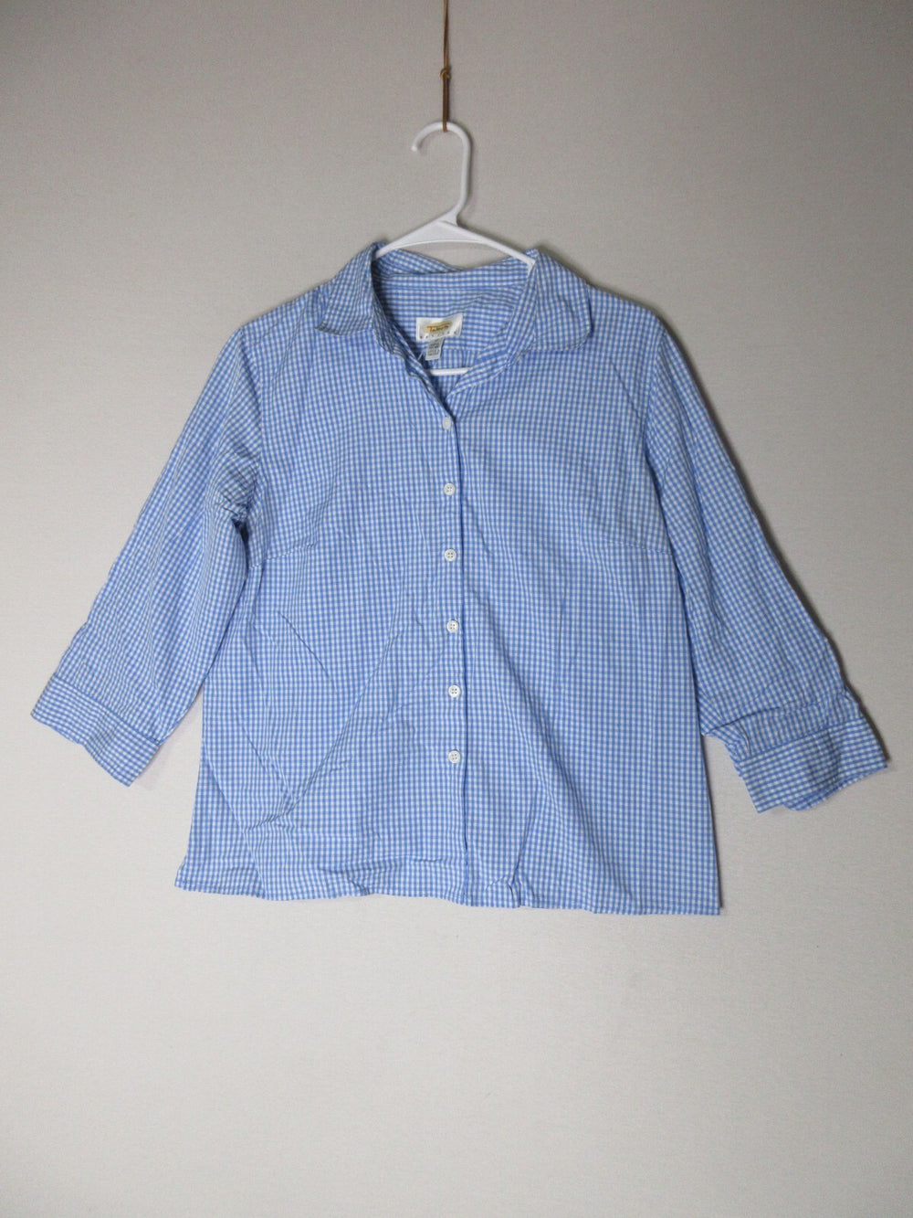 Talbots Womens Check Print Button-Up Blouse Long Sleeve Collared Size 12 Blue