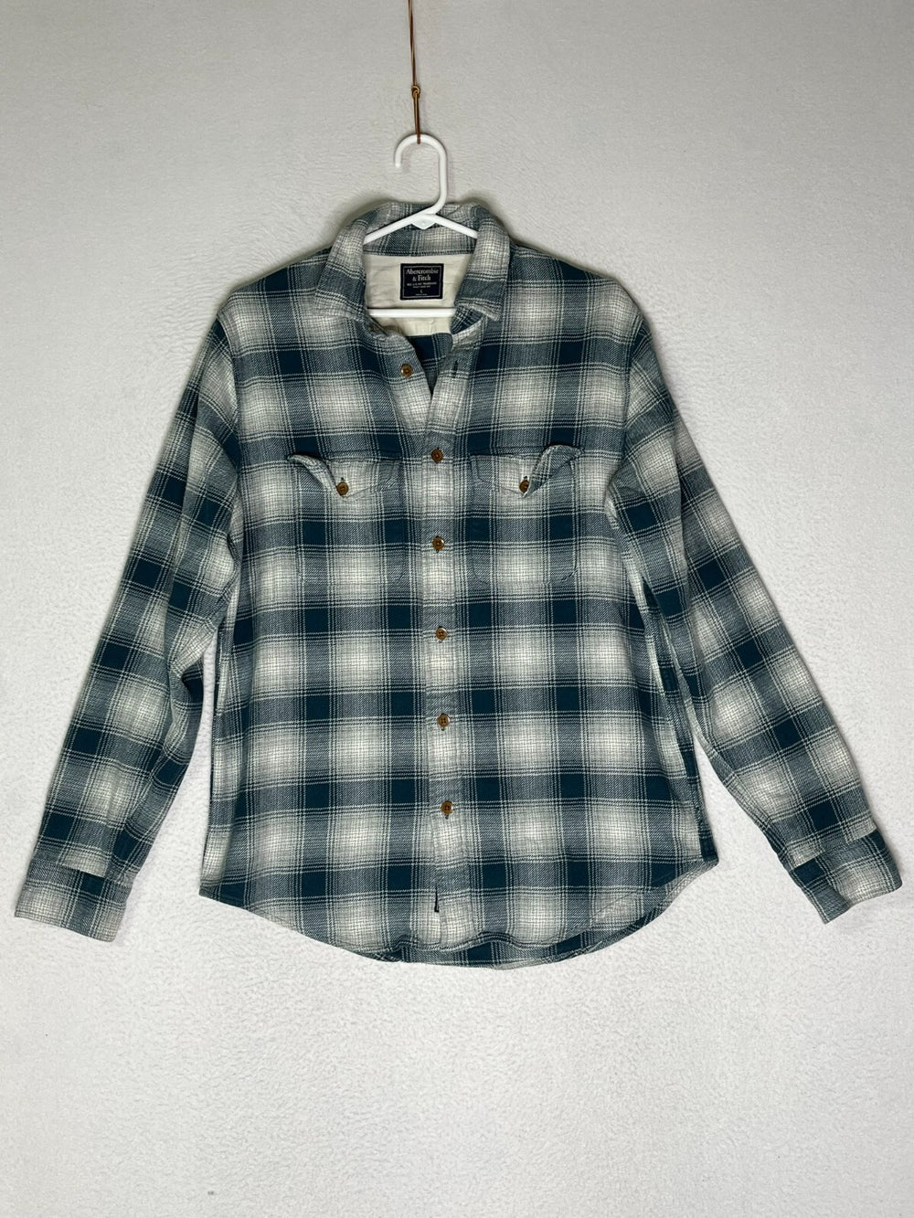 Abercrombie & Fitch Gray Blue Button Up Shirt Chest Pockets Mens Size Large