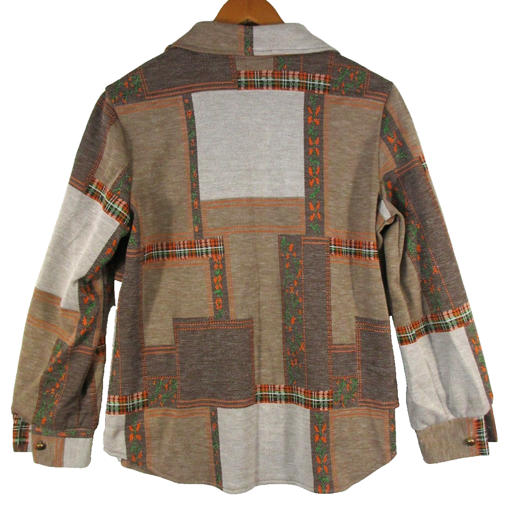 Sears Fashions Womens Button-Up Shirt Patchwork Print Long Sleeve Size 18 Brown