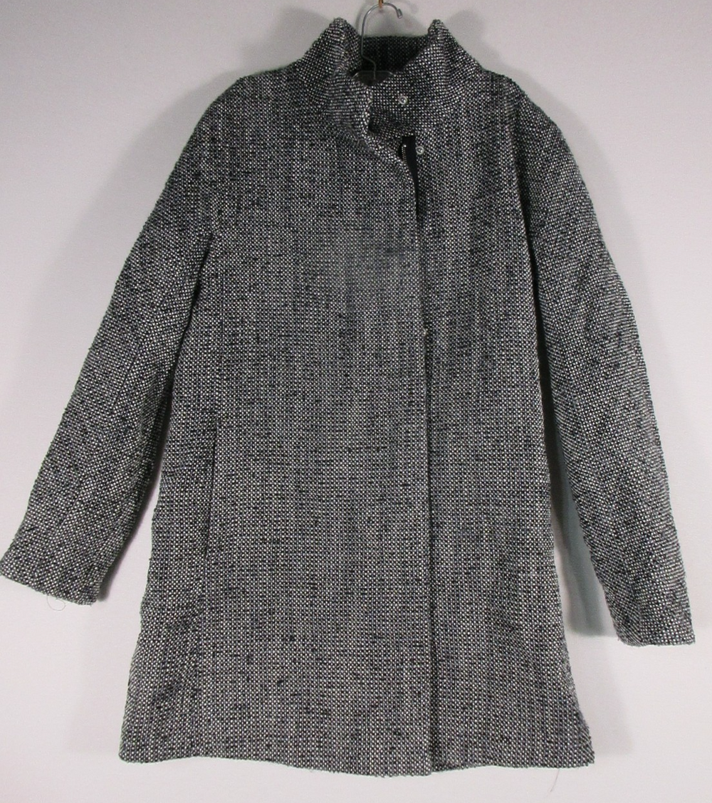 Express Womens Full Zip Tweed Coat Funnel Neck Long Sleeve Size S Black/White