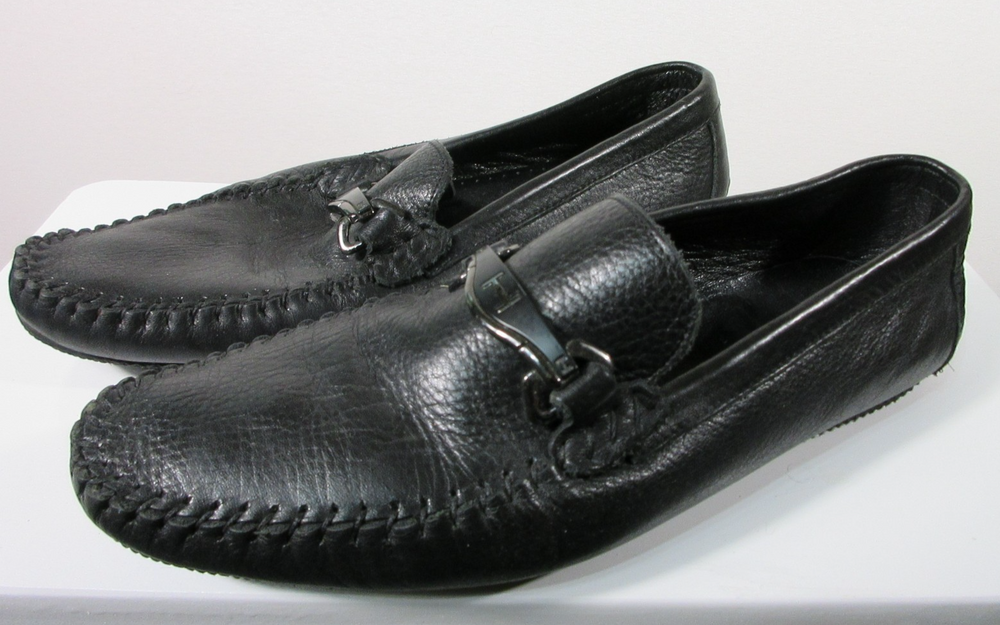 FT FLWR Mens Genuine Leather Loafer Shoes Slip on Round Toe Size 43 Black
