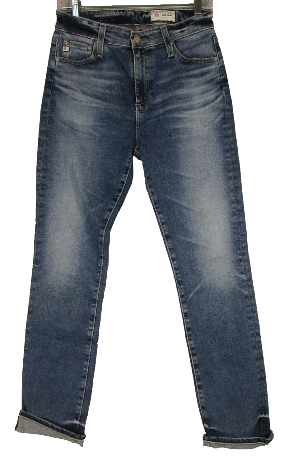 Mari Womens Denim Slim Fit Straight Leg Jeans High Rise Beltloops Size 27R Blue