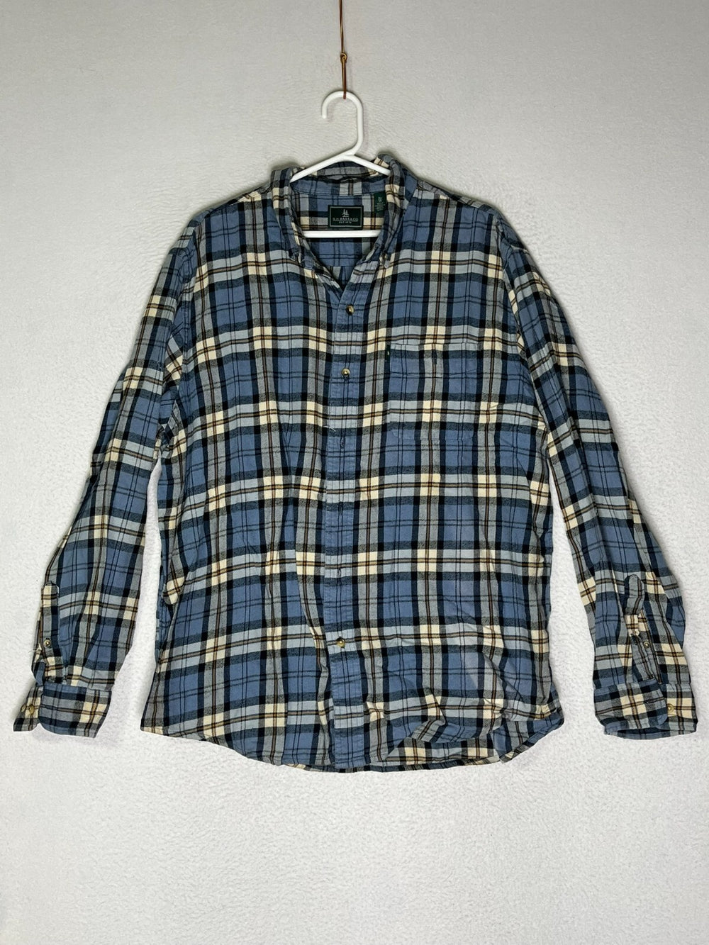 G.H. Bass Blue White Vintage Plaid Button Down Shirt Long Sleeve Mens SZ X Large